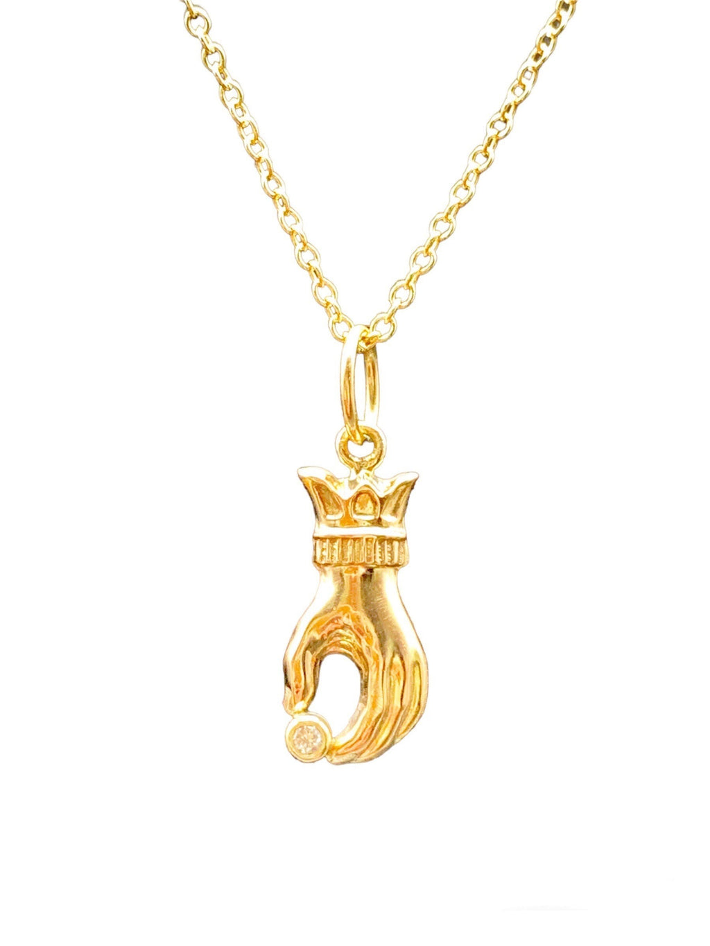 14K Gold Hand Charm with Diamond, Victorian Hand, gold charm