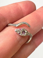 Load image into Gallery viewer, Snake Ring with Ruby Eyes and Spinel , serpent, sterling silver

