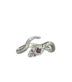 Load image into Gallery viewer, Snake ring in sterling silver with Ruby eyes and Spinel head gemstones.
