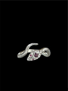Snake Ring with Ruby Eyes and Spinel , serpent, sterling silver