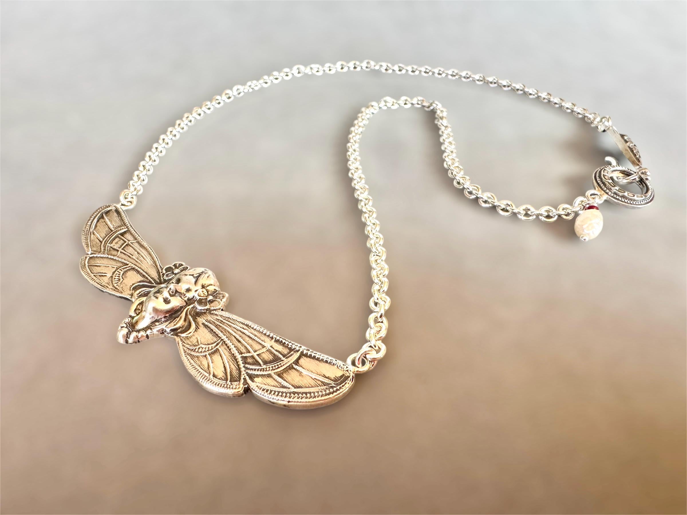 Art Nouveau Butterfly Woman necklace in Sterling Silver